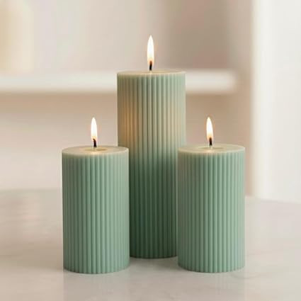 TA Soy Wax Scented Candle Set of 3 | Hand-Poured Cylindrical Candles | 10 cm Height | Long Burn Time | Minimal Soot (Sage Green, Mystic Mogra)