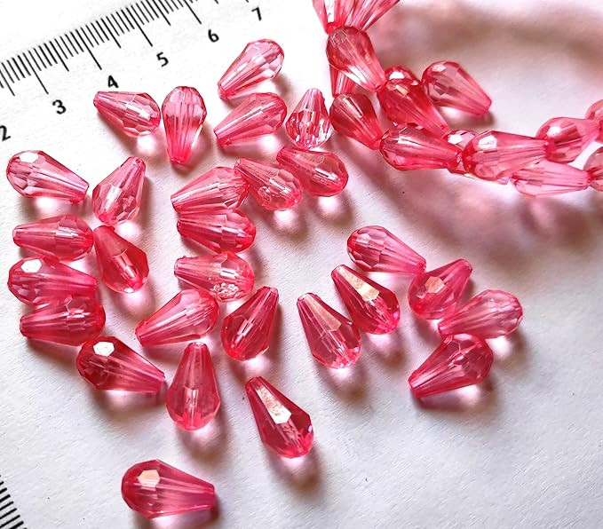 TA Go-Set-Get! 8x12mm Tear Drop (300 Pcs) LITE PINK Bicone Macrame Crystal Plastic Beads for Arts, Crafts & Decoratives-High Sparkle Cutting Crystal Beads for Macrame, Jhula, Torana, Jhumar (LitePinkDrop8x12)