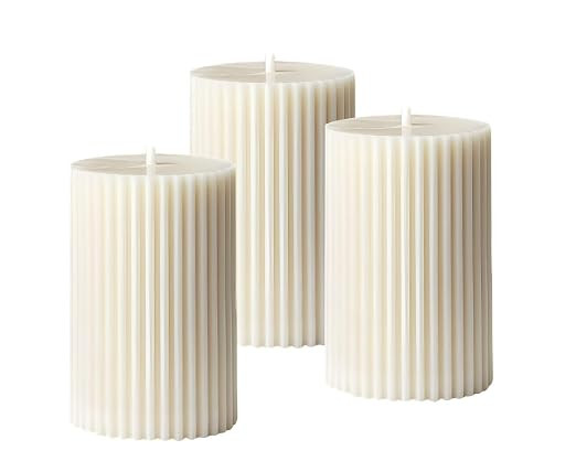 TA CANDLE CABINETS White Soy Wax Pillar Candle Set of 3 Pcs Ribbed Vanilla Scented Pillar Candles for Home Decor Diwali Wedding Valentine Church X-Mass Spa Dinner Table