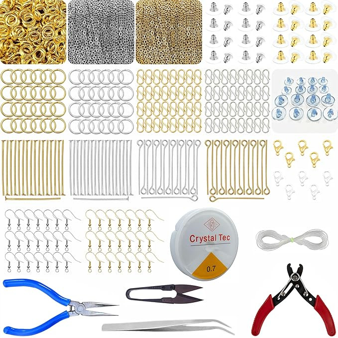 TA Jewelry Making Kit - Gold and Silver Metal Findings for DIY Crafts - Beading Supplies for Necklaces, Bracelets, Earrings (Findings + Tools)