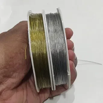 TA Gold & Silver Gear Wire for Jewellery Making – Pack of 2 Beading Wires with Strong Flexibility for DIY Craft, Bracelet & Necklace Design