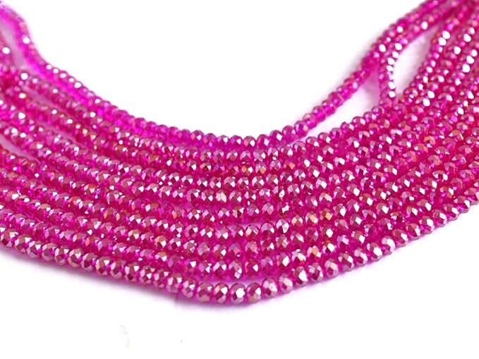 TA Pink/Magenta Rainbow Tyre/Rondelle Faceted Crystal Beads (6 mm) (1 String) for Jewellery Making, Beading, Embroidery, Art and Craft