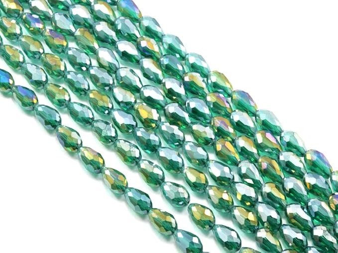 TA Sea Green Transparent Rainbow Drop/Briolette Crystal Bead (6 mm * 8 mm) (1 String) for ? Jewellery Making, Beading, Embroidery, Art and Craft