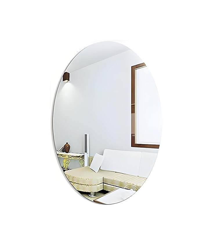TA Unframed Oval Shape Adhesive Mirror Sticker for Wall On Tiles Bedroom Living Room Basin Mirror Bathroom Wall Mirror Both Side Sticker Acrylic Wall Mirror Full Length, Silver