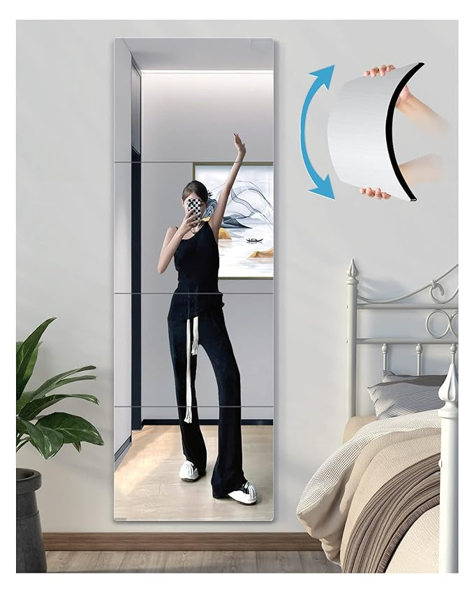 TA Shatterproof Wall Mirror Full Length for Bedroom,Plexiglass Gym Mirrors for Home, Extra Thick: 0.1 inch, 10x10 inchx4 Pcs, Workout Mirrors Safe for Kids, Over The Door, Long Wall Mounted,Acrylic frame