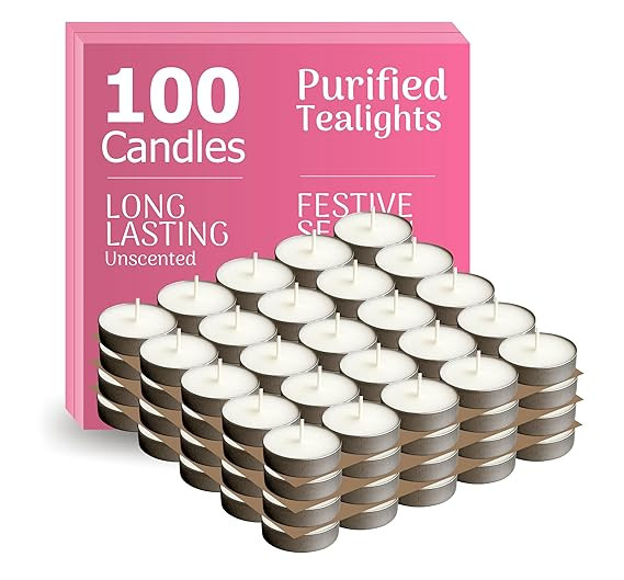 TA White Tealight Candles | Pack of 100 | Unscented Purified Wax Candles | Long Lasting Burn | Smokeless & Dripless | Perfect for Diwali, Christmas, Celebration & Decoration