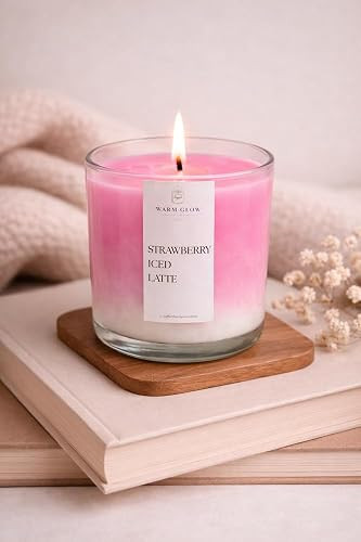 TA Strawberry Iced Latte Scented Jar Candle, Pink, 8x11 cm, 400 g, for Home Decor and Relaxation