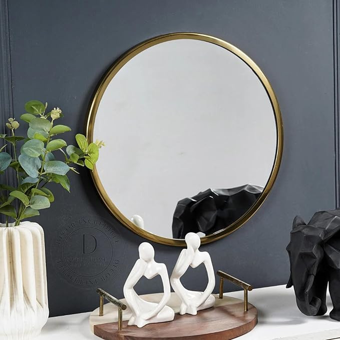 TA Round Sunburst Wall Mirror Gold Metal Frame for Decoration Decorative Design Stylish Latest Large Item Abstract for Living Room Bedroom Dining Bathroom Office Cafes House Hall 12in
