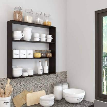 TA Wooden Multipurpose Wall Mount Kitchen Storage Rack 4 Shelf Shelves Containers Kitchen Rack (Wood, Brown