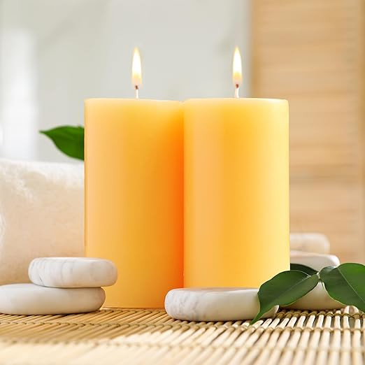 TA Set of 2 Fragranced Pillar Candles Mango Sorbet - Premium Scented Aromatherapy Candles for Home Décor, Relaxation, Spa Ambience, Ideal Gift, Long-Lasting Burn