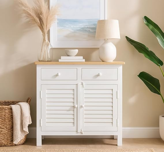 TA Solid Wood Sideboard for Living Room | Kitchen Storage Cabinet | Crockery Storage Unit|Storage Cabinet (Finish- Mango White Distressed Edges