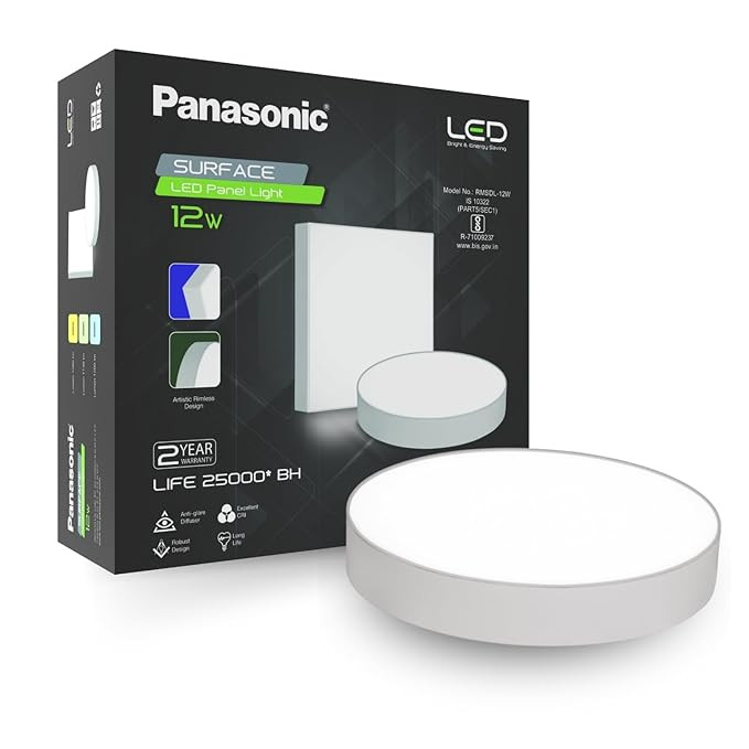 TA Panasonic 12 Watt LED Rimless Surface Panel Light | Elegant Rimless Design | Surface Mounted LED Down Light for Ceiling (Round, White, Pack of 1)