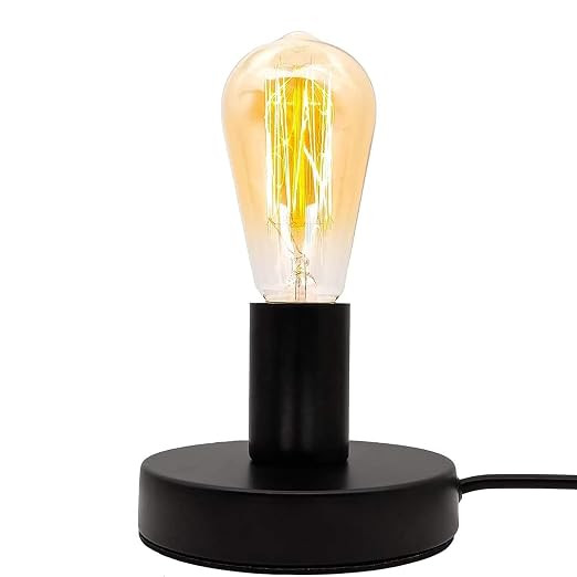 TA Vintage Edison Table Lamp, Black Metal Base, Industrial Desk Light with LED Filament Bulb