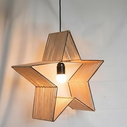 TA Handmade Star-Shaped Hanging Light | Decorative Ceiling Lamp for Living Room, Bedroom & Festive Home Décor | 28 × 28 × 9 cm | Beige