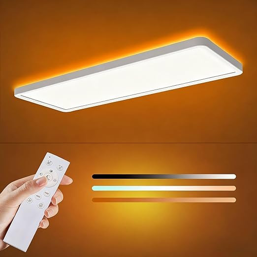 TA 48W LED Ceiling Light with Remote,3000K-6500K Dimmable Flush Mounted Ceiling Light with Back Amber Light Design,58x22cm, Slim Square Ceiling Lamp for Bathroom, Living Room,Hallway
