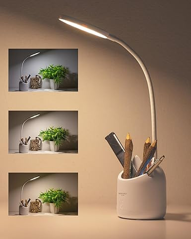 TA Table Lamp for Study Room with Pen Holder & Mobile Stand | 3 Colour Modes | Adjustable Brightness | 1200mAh Battery | Flexible Gooseneck | Eye-Care LED | 6-Month Warranty