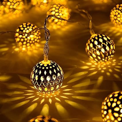 TA Decorative Moroccan Ball Shape Golden Metal String Lights Fairy Lights Decorative Lights for Diwali Christmas Home Marriage New-Year Bedroom Decoration Lighting (Warm White, 3.5 Meter)