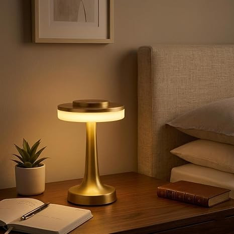 TA Table Lamp | 2000mAh Battery | Home Decor, Lamp, Lamps for Bedroom and Living Room, Stepless Dimming, 3 Colour Touch Control, USB-C Charging (Metal - Gold)