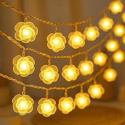 14 LED Rose String Diwali Lights for Decoration for Home Warm White 3 Meter Decorative Fairy Lights for Diwali, Christmas, Wedding, Party, Home & Patio Decorative Lightning for Living Room