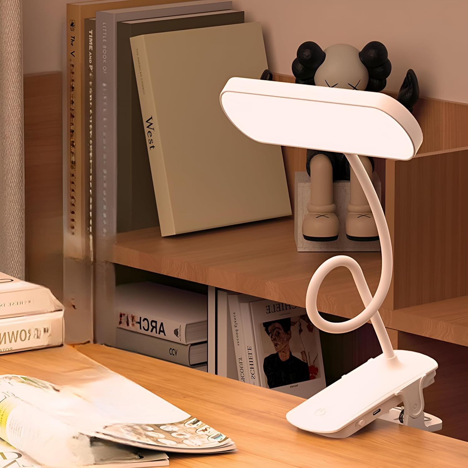 TA XERGY LED Clip-On Book Light – 3 Color Modes | Dimmable | Type-C Rechargeable | 80H Long Battery | Eye-Caring Flexible Reading Lamp for Bed, Desk & Travel (White)