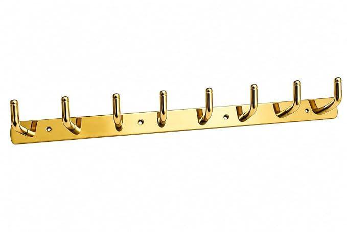 TA 8 Hook Stainless Steel Wall Rack, Rust Resistant Multipurpose Hanger for Bathroom, Kitchen, Bedroom Storage (Gold)