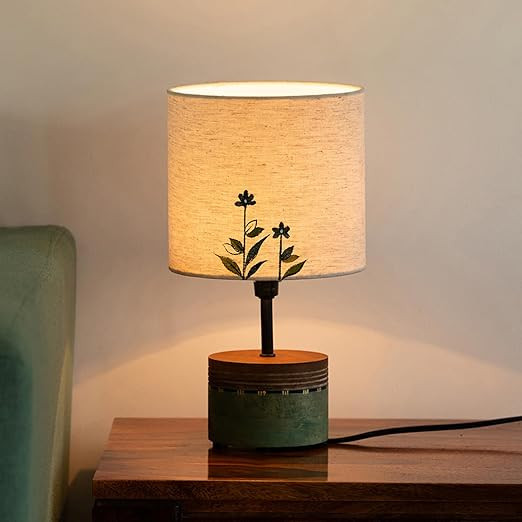 TA Dainty Flowers' Hand-Painted Decorative Mango Wood LED Table Lamp for Bedroom Decor (12 Inches) Without Bulb | Lamps for Living Room Decoration | Decorative Bedside Table Lamp for Home