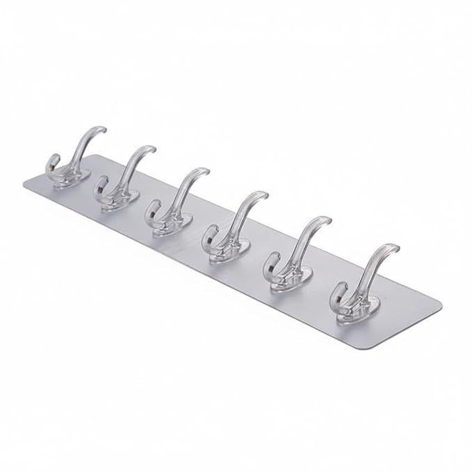 TA Self Adhesive PVC Wall Hanger 6 Hook Sticker Transparent for Hanging Clothes,Towel,Key Home Kitchen Tools Office Bathroom Bedroom Products Door Multipurpose Organizers Accessories Items
