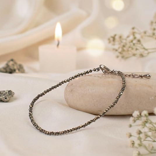 TA Raw Pyrite Anklet | Stone of Money, Protection & Power | Natural Pyrite Anklet for Women | Healing Crystal Jewellery for Women | Gift for Woman & Girlfriend
