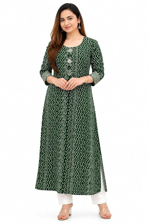 TA Women's Rayon Straight Long Kurti Printed and Solid Ethnic Wear Calf Length Casual Kurta for Office, Festive, Travel and Regular Use