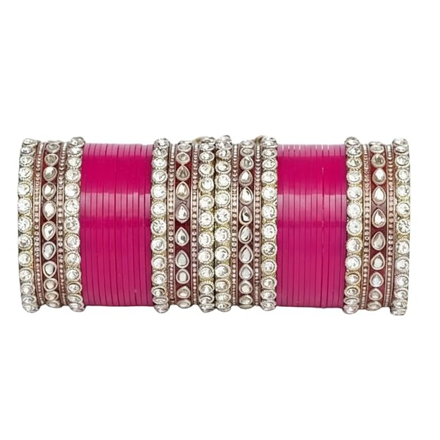 TA  Glass Bridal Chooda Set for Women | Traditional Red Glass Bangles with Kundan Work, Wedding Chura Set for Bride, Ethnic Punjabi Bridal Bangle Set