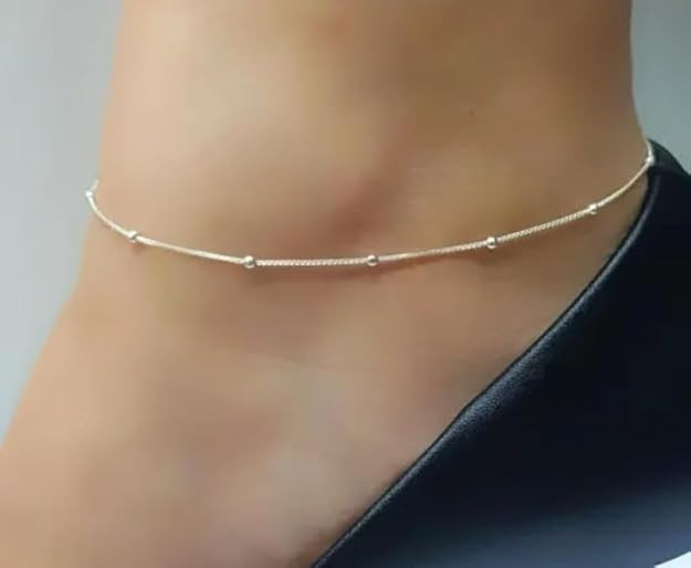 TA chandi Beaded Anklets with Floral Design, Set of 1, White