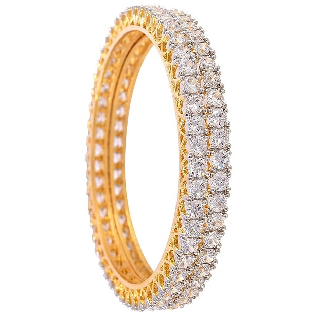 TA  American Diamond Gold Plated Traditional Bangle CZ Bangle Set White Diamond Bangles Set for Women/Girls RV785