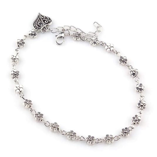 TA Oxidised Silver Floral Single Stylish Anklet for Women & Girls(Silver)(9575b)