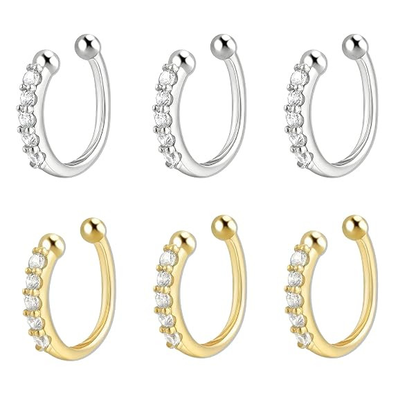 TA 6 PCS Fake Nose Ring Without Piercing Jewellery Set, Simple and Elegant Fake Nose Pins for Women, Fashions Jwellery Gold and Silver for Daily Dressing Up or Gatherings