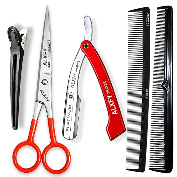TA ALXFY Professional Barber Hair Cutting Scissors for Men & Women | Professional Salon & Parlour Hair Cutting Scissor Sharp Carbon Funner Stainless Steel Hairdressing | Ergonomic Handle | 1 Pc Combo
