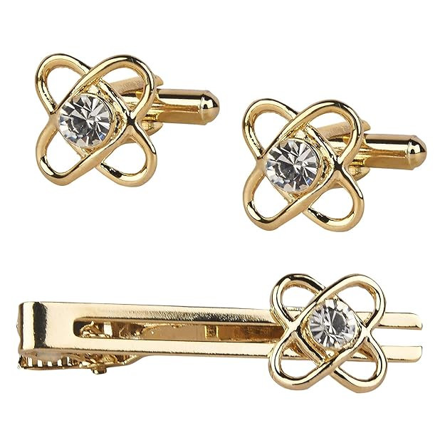 TA Designer Stylish 3 pcs Accessories Formal Elegant Gold Plated Cufflinks + Tiepin Set for Men (SJ_7130)