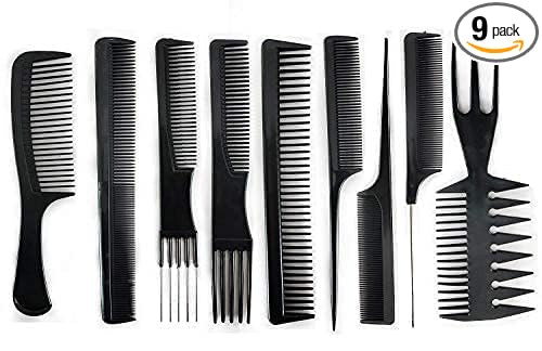 TA Professionally Use Multi Purpose Hair Cutting Comb Hair Styling Tool Kit For Saloon And Parlour Use Set Of 9 Pieces (Black Colour)