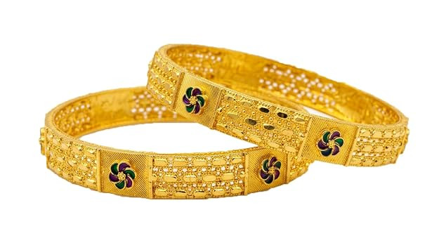 TA  Bangle Gold Plated Brass Alloy Traditional Golden Broad Kada Set Of 2 Bangle Jewellery For Girl and Women