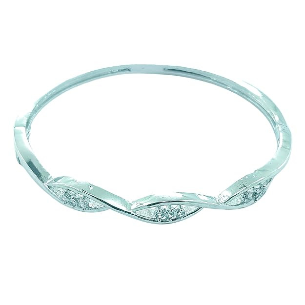 TA  Locking Bangle for Women & Girls | Kyanite CZ Wave Bracelet | Half Kada Design | Rhodium Plated Brass Alloy | Open Lock Bangle | Daily Wear