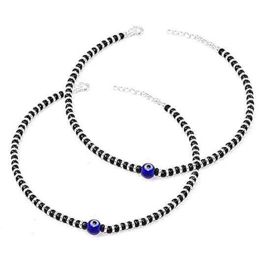 TA Latest Trend Brass Metal Evil Eye Charm Nazariya Payal (Anklet) | Black & Silver Beads (Crystal) | Stylish Anklet for Girls and Women (AT ANK 008)