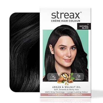 TA Streax Crème Permanent - 1 Natural Black Hair Colour- 140 Ml, 100% Grey Coverage, Ammonia Free, Long Lasting For Women(Colourant Tube 60G,Developer Bottle 60Ml,Conditioner 20G)
