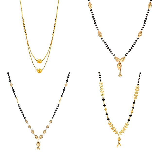 TA  Jewellery Gold Plated Combo of 4 Mangalsutra Tanmaniya Nallapusalu Necklace Pendant Black Bead Golden Chain For Women and Girls
