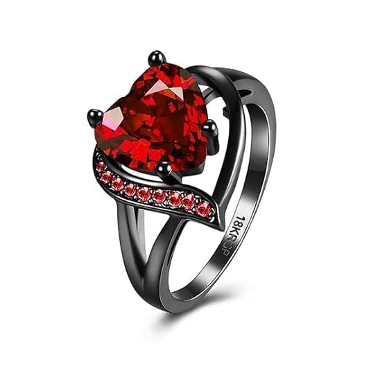 TA Blood Heart Titanium Black Crystal Alloy Ring for Women & Girls