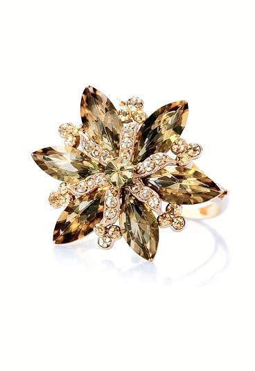TA Floral Cocktail Ring with Marquise Champagne Crystals, Gold-Tone Statement Jewellery