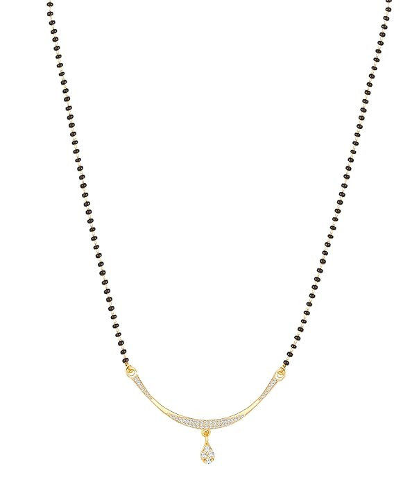 TA  American Diamond Mangalsutra for Women | Stylish 1gm Gold Plated Short Mangal Sutra | CZ AD Pendant Necklace Design | One Gram Gold Polish 18-Inch Black Chain Jewellery for Women | Nallapusalu