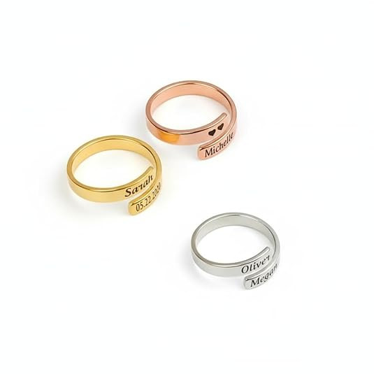 TA Name Ring for Women and Men | Adjustable Engraved Couple Ring | Everyday Gold Plated Minimalist Jewelry | Unique Gift for Anniversary & Special Occasions