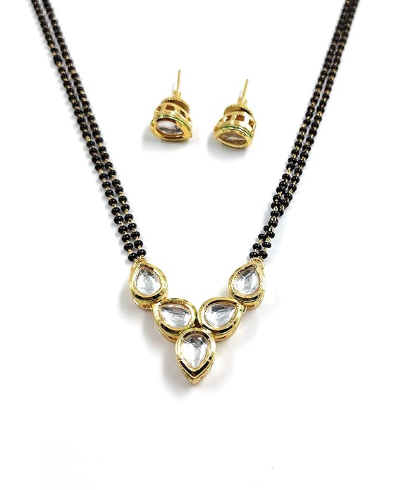 TA  Traditional Gold Plated Kundan Long Mangalsutra(12 INCH) with Meenakari Work and Earring for Women