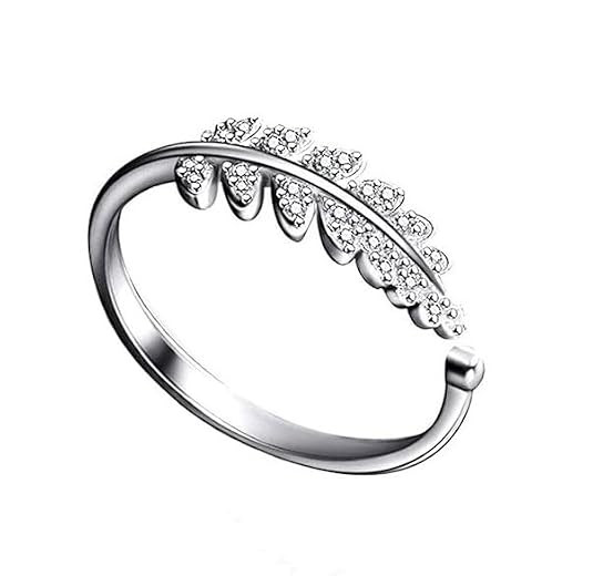 TA Valentine's Day Special Stainless Steel Silver Color Adjustable Size Silver Feather Leaf Design Ring With Crystal AD Diamond Nug Finger Ring Gifts Set For Girl's & Women's