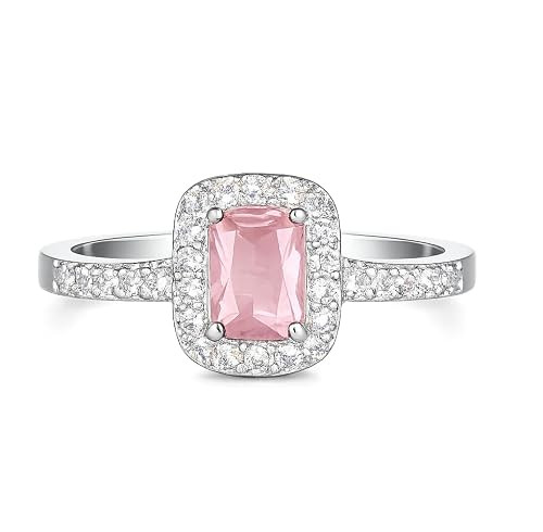 TA PINK Elegant Cushion-Cut Ring, rhodium -Plated with American Diamond Halo, Adjustable