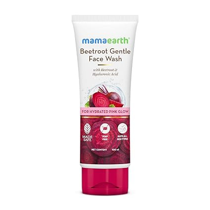 TA Mamaearth Beetroot Gentle Face Wash&Hyaluronic Acid For Hydrated Pink Glow -100Ml|Gently Cleanses|Hydrates&Soothes Skin|Soap - Free|Non-Irritant|Safe For Skin|Hydrating Gentle Face Wash|Non-Drying